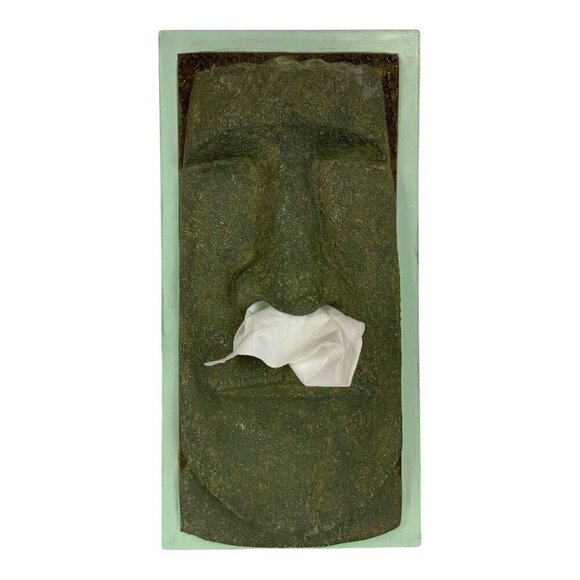 Tissue Box Cover Holder Easter Island Moai Tiki Head Dum Dum Green Rotary Hero - Picture 1 of 8